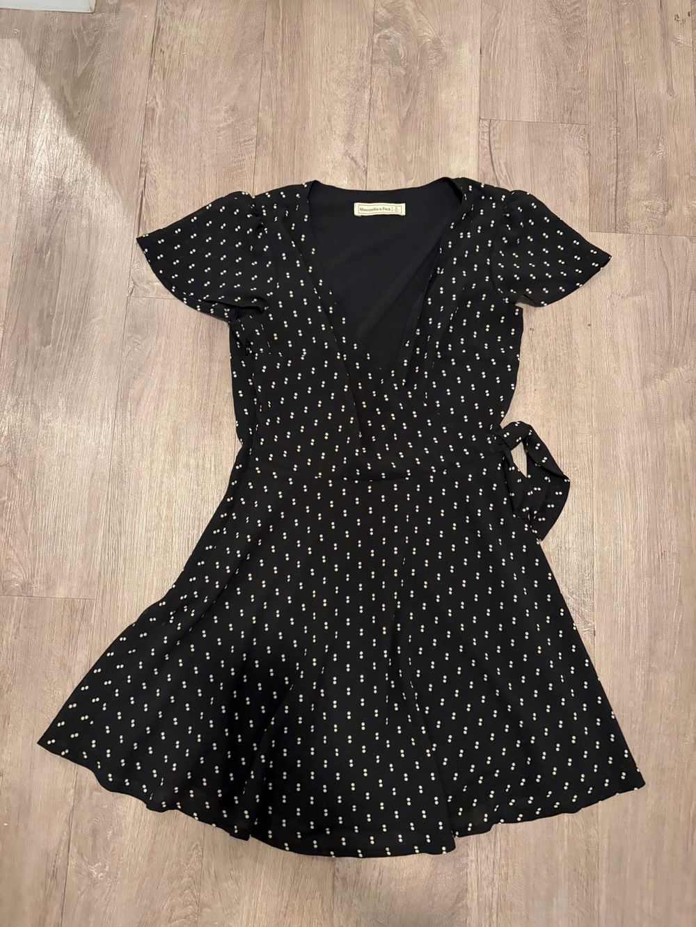 Abercrombie & Fitch Black Mini Polka Dot Wrap Dress